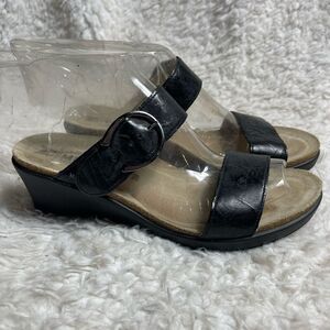 Mephisto Air Relax leather black straps wedge sandals silver tone buckle EURSZ39